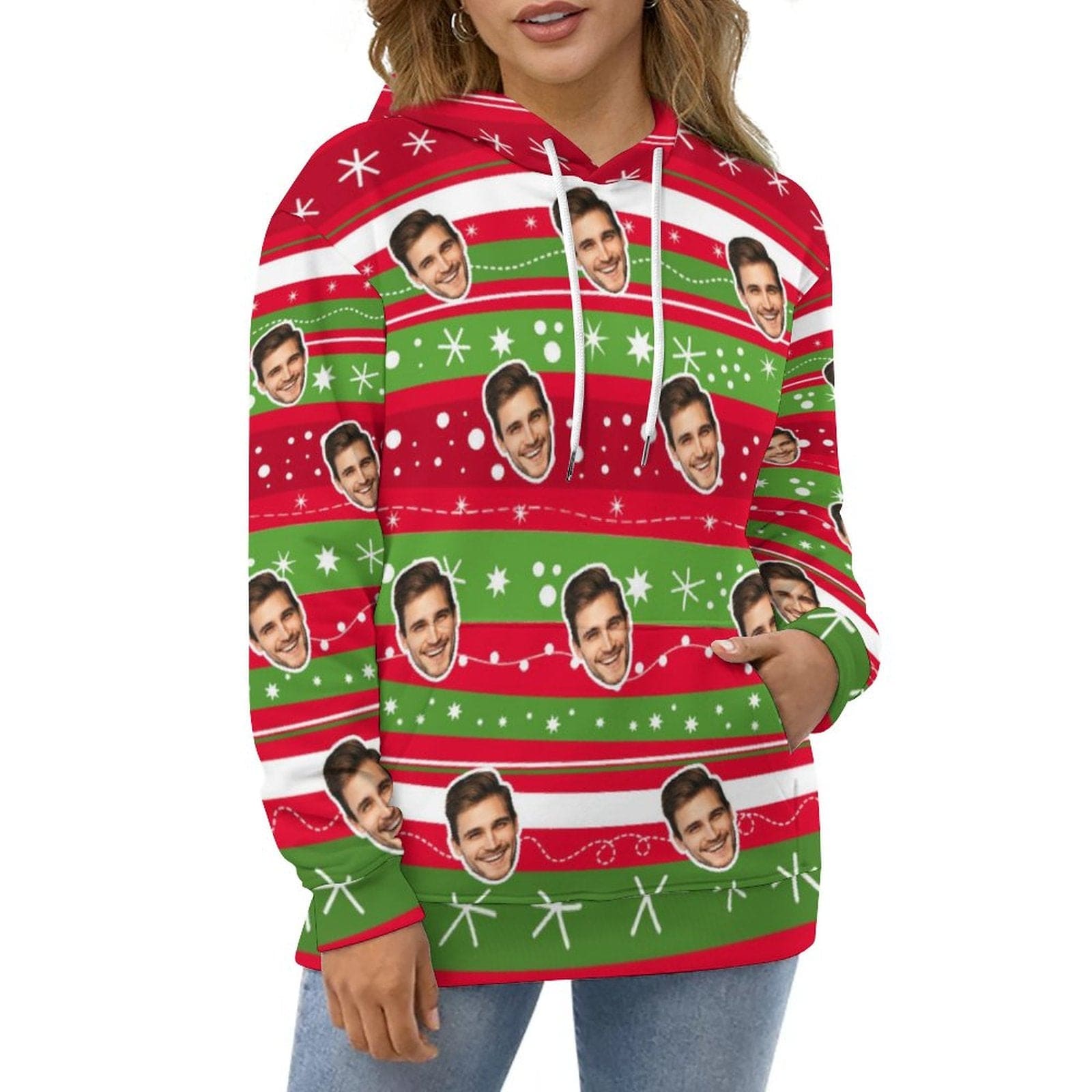 FacePajamas Hoodie-2WH-SDS Personalised Hoodies Custom Face Christmas Snowflake Hoodie Unisex Large Size Design Your Own Hoodie Personalized Loose Hoodie Top Outfits