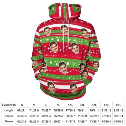 FacePajamas Hoodie-2WH-SDS Personalised Hoodies Custom Face Christmas Snowflake Hoodie Unisex Large Size Design Your Own Hoodie Personalized Loose Hoodie Top Outfits