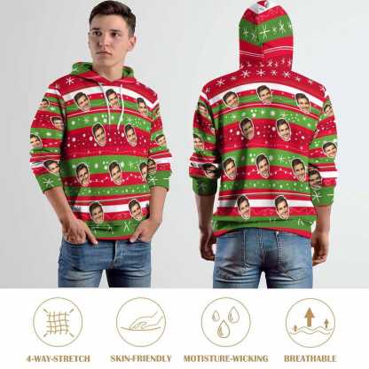 FacePajamas Hoodie-2WH-SDS Personalised Hoodies Custom Face Christmas Snowflake Hoodie Unisex Large Size Design Your Own Hoodie Personalized Loose Hoodie Top Outfits