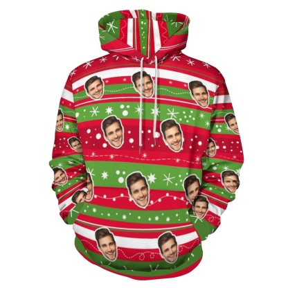 FacePajamas Hoodie-2WH-SDS Personalised Hoodies Custom Face Christmas Snowflake Hoodie Unisex Large Size Design Your Own Hoodie Personalized Loose Hoodie Top Outfits