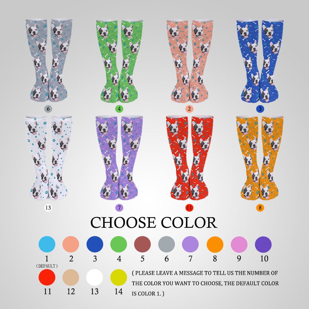 FacePajamas Sublimated Crew Socks-2WH-SDS Personalised Pet Socks Dog Face Bone Blue Background Custom Sock with Dog Picture Sublimated Crew Socks