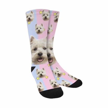 FacePajamas Sublimated Crew Socks Personalised Pet Socks Pink Funny Custom Dog Face Socks Printed Photo Pet Socks Sublimated Crew Socks