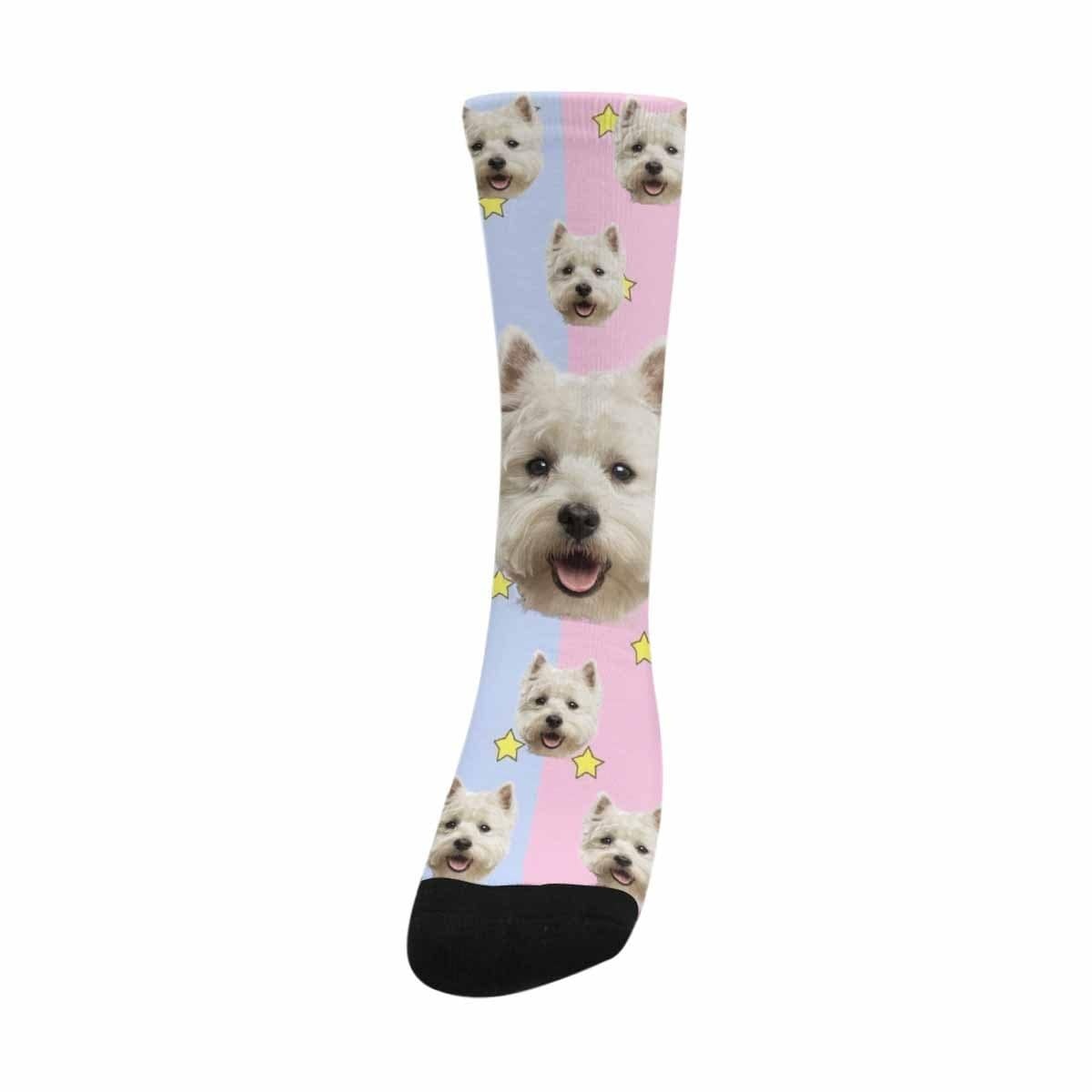 FacePajamas Sublimated Crew Socks Personalised Pet Socks Pink Funny Custom Dog Face Socks Printed Photo Pet Socks Sublimated Crew Socks