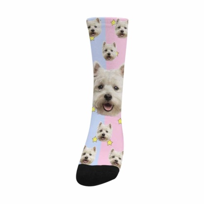FacePajamas Sublimated Crew Socks Personalised Pet Socks Pink Funny Custom Dog Face Socks Printed Photo Pet Socks Sublimated Crew Socks