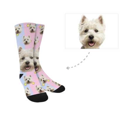 FacePajamas Sublimated Crew Socks Personalised Pet Socks Pink Funny Custom Dog Face Socks Printed Photo Pet Socks Sublimated Crew Socks