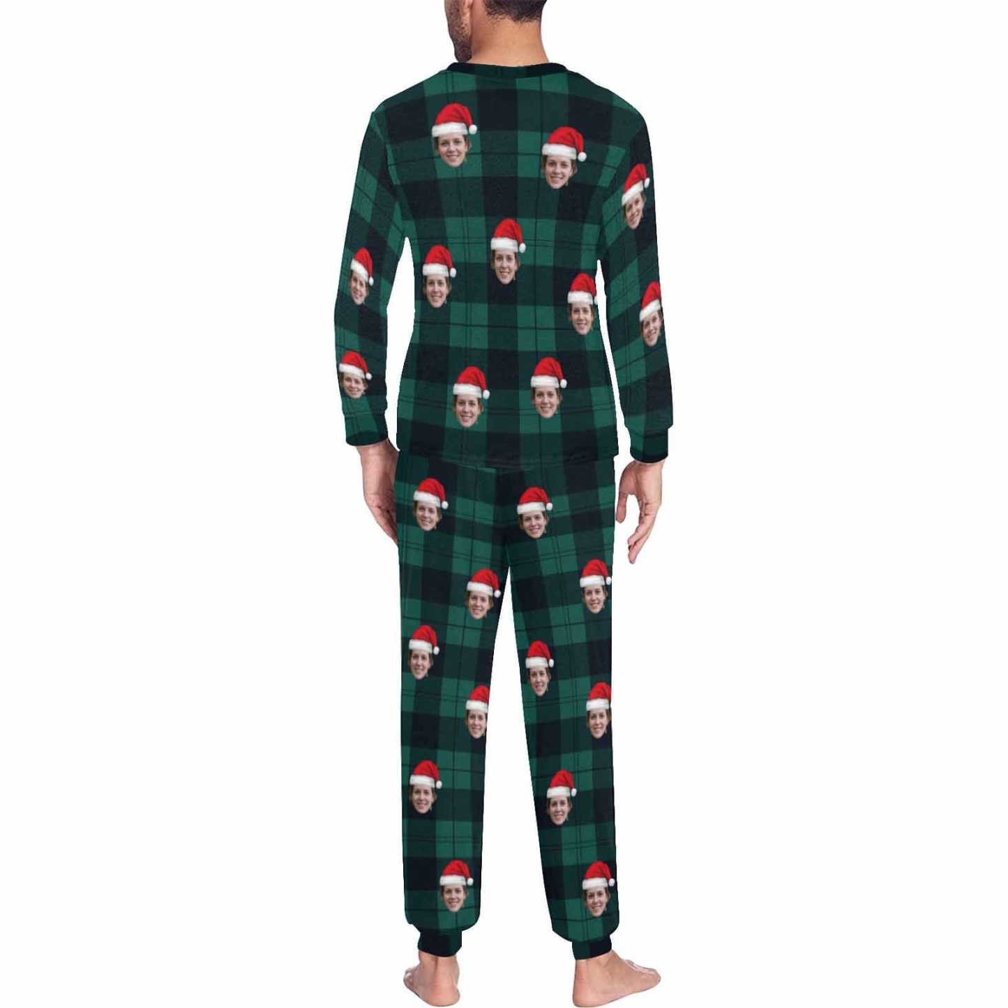 FacePajamas Pajama Personalized Christmas Pajamas Custom Face Black Grey Stripes Men's All Over Print Pajama Set