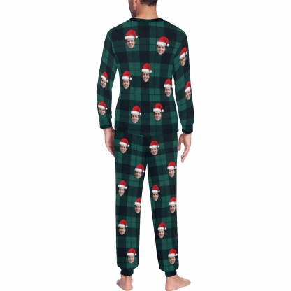 FacePajamas Pajama Personalized Christmas Pajamas Custom Face Black Grey Stripes Men's All Over Print Pajama Set