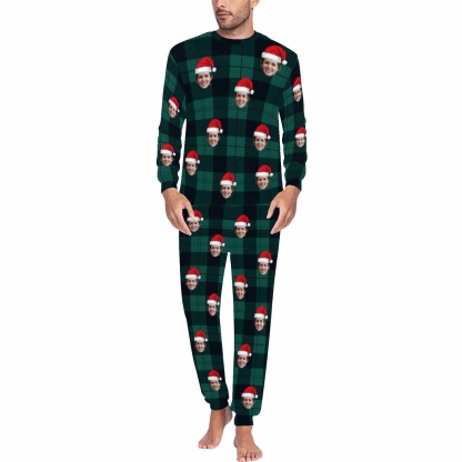 FacePajamas Pajama Personalized Christmas Pajamas Custom Face Black Grey Stripes Men's All Over Print Pajama Set