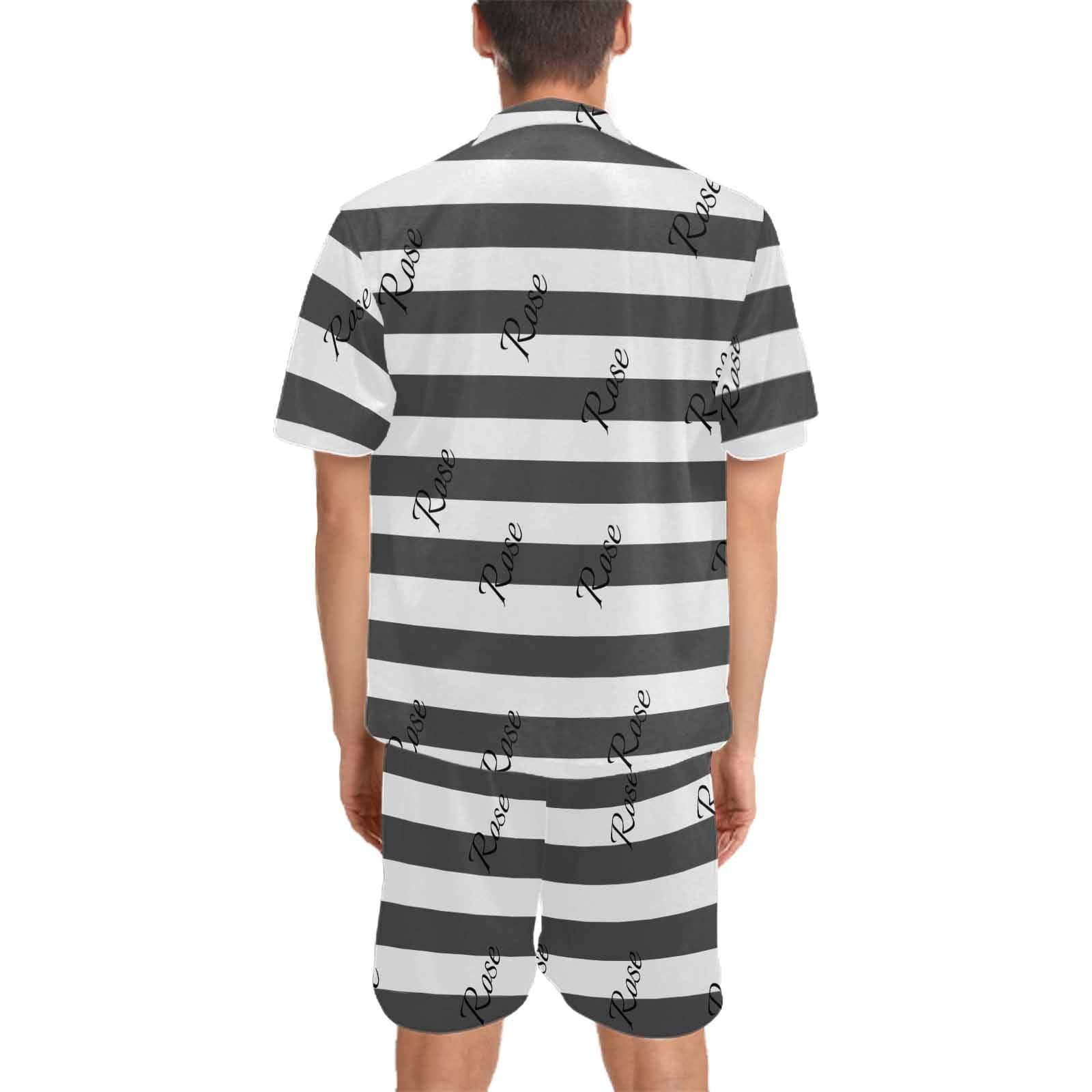 FacePajamas Pajama Personalized Name Pajamas for Men Summer Loungewear Custom Stripe Men's V-Neck Short Sleeve Pajama Set