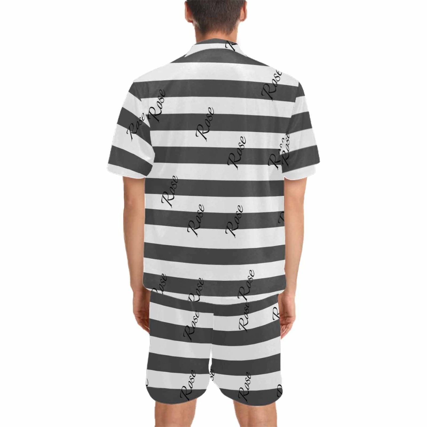 FacePajamas Pajama Personalized Name Pajamas for Men Summer Loungewear Custom Stripe Men's V-Neck Short Sleeve Pajama Set