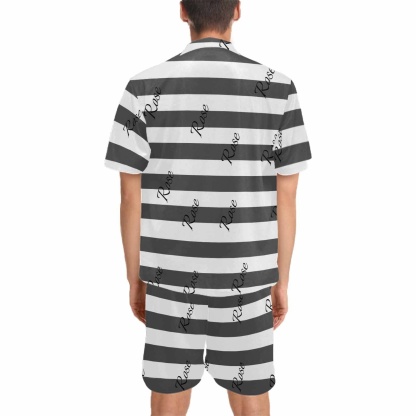 FacePajamas Pajama Personalized Name Pajamas for Men Summer Loungewear Custom Stripe Men's V-Neck Short Sleeve Pajama Set