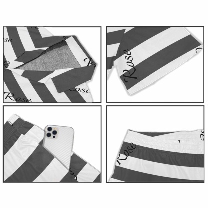FacePajamas Pajama Personalized Name Pajamas for Men Summer Loungewear Custom Stripe Men's V-Neck Short Sleeve Pajama Set