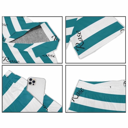 FacePajamas Pajama Personalized Name Pajamas for Men Summer Loungewear Custom Stripe Men's V-Neck Short Sleeve Pajama Set