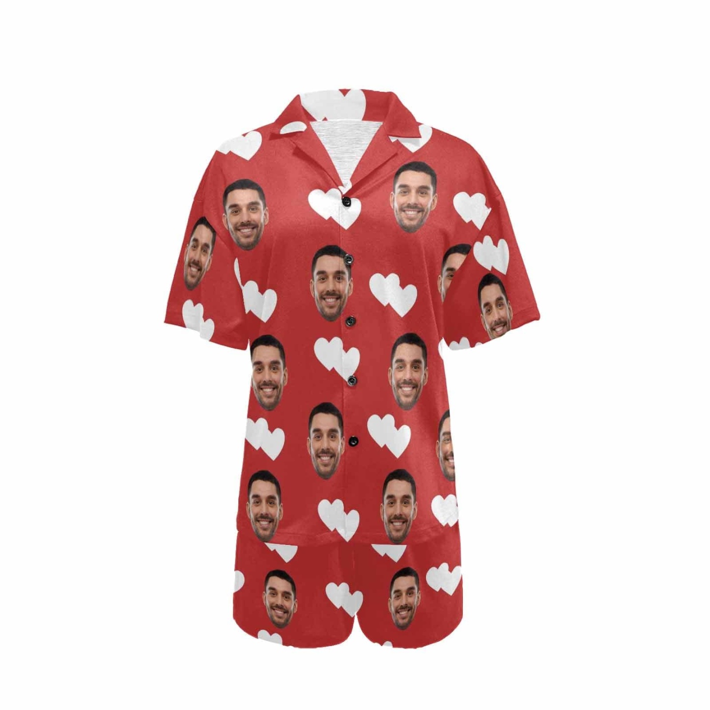 FacePajamas Pajama Personalized Pajamas with Photo Sleepwear Custom Face Double White Love Women's V-Neck Short Pajama Set