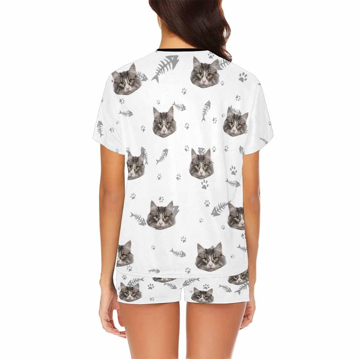 FacePajamas Pajama Personalized Pet Face Couple Pajamas Custom Cute Cat Couple Matching Crew Neck Short Pajama Set