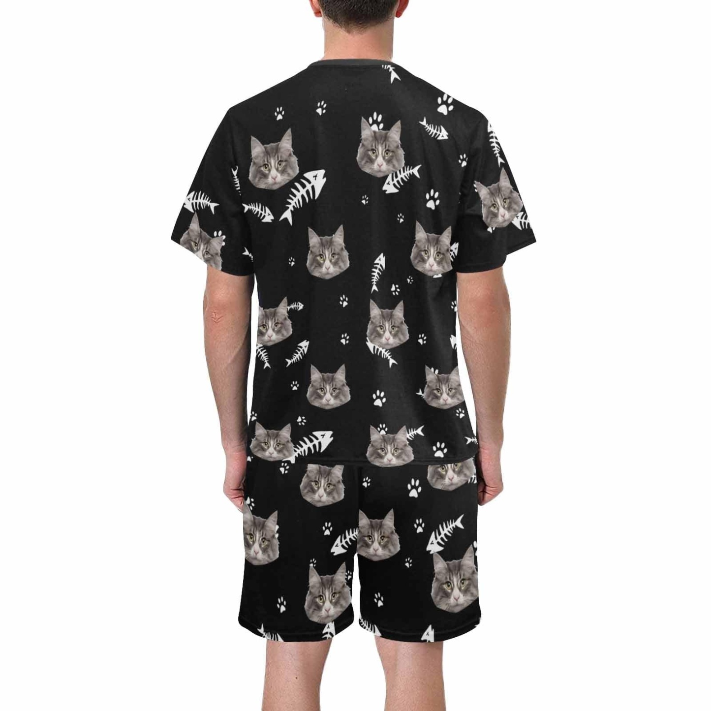 FacePajamas Pajama Personalized Pet Face Couple Pajamas Custom Cute Cat Couple Matching Crew Neck Short Pajama Set