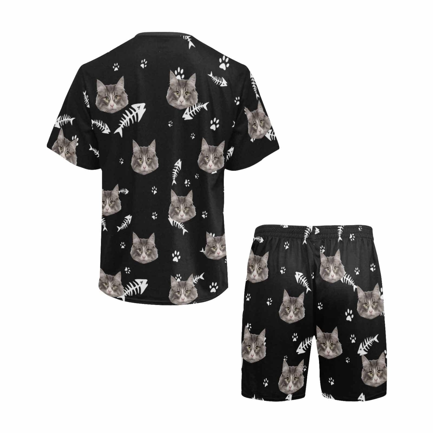 FacePajamas Pajama Personalized Pet Face Couple Pajamas Custom Cute Cat Couple Matching Crew Neck Short Pajama Set