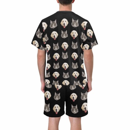 FacePajamas Pajama Custom Pet Face Couple Pajamas Personalized Dog&Cat Couple Matching Crew Neck Short Pajama Set