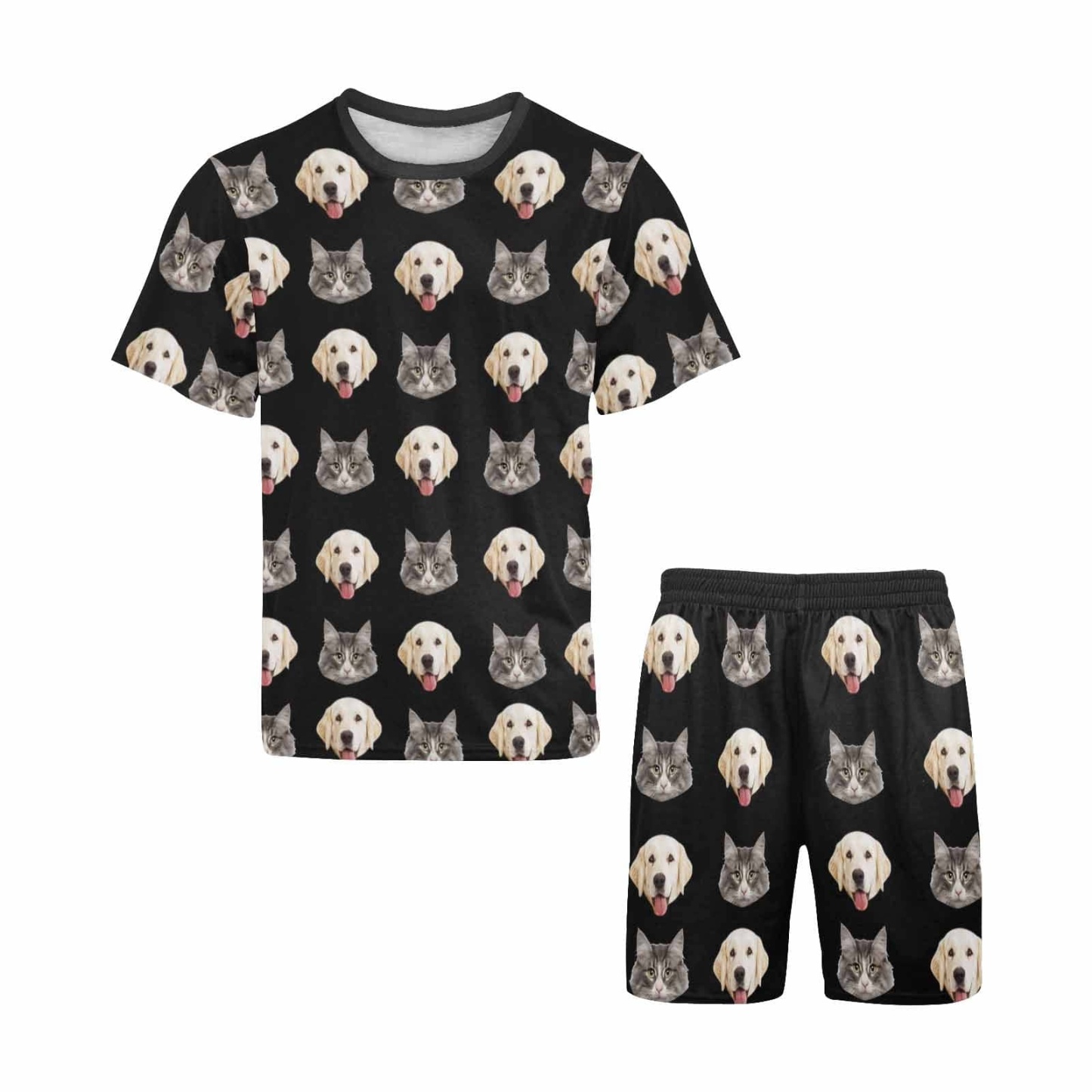 FacePajamas Pajama Custom Pet Face Couple Pajamas Personalized Dog&Cat Couple Matching Crew Neck Short Pajama Set