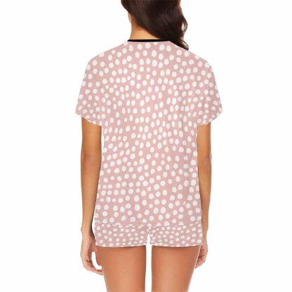 FacePajamas Pajama Personalized Pet Photo Pajamas Dots Pink Sleepwear Custom Women's Short Pajama Set with Pets Face