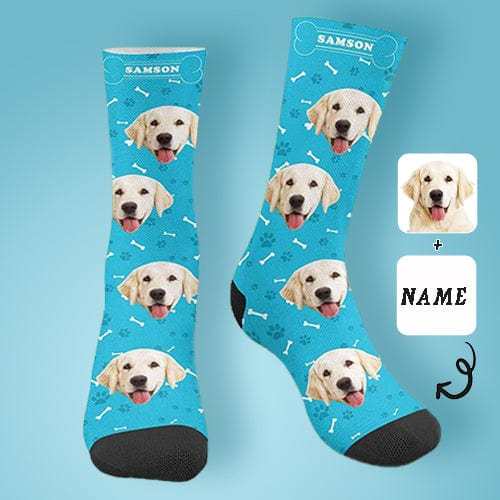 FacePajamas Sublimated Crew Socks Personalized Pet Photo Socks Custom Face&Name Printed Socks I Love My Pet Sublimated Crew Socks