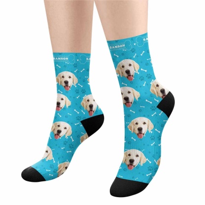 FacePajamas Sublimated Crew Socks Personalized Pet Photo Socks Custom Face&Name Printed Socks I Love My Pet Sublimated Crew Socks