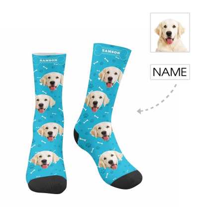 FacePajamas Sublimated Crew Socks Personalized Pet Photo Socks Custom Face&Name Printed Socks I Love My Pet Sublimated Crew Socks