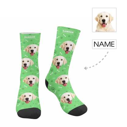 FacePajamas Sublimated Crew Socks Personalized Pet Photo Socks Custom Face&Name Printed Socks I Love My Pet Sublimated Crew Socks