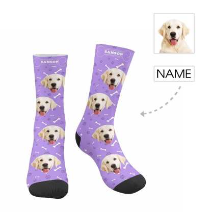 FacePajamas Sublimated Crew Socks Personalized Pet Photo Socks Custom Face&Name Printed Socks I Love My Pet Sublimated Crew Socks