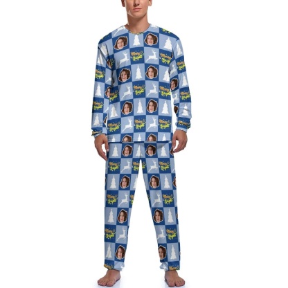 FacePajamas Pajama Personalized Photo Pajama Set Custom Face Christmas Tree Elk Print Men's Pajamas Sleep Or Loungewear For Him
