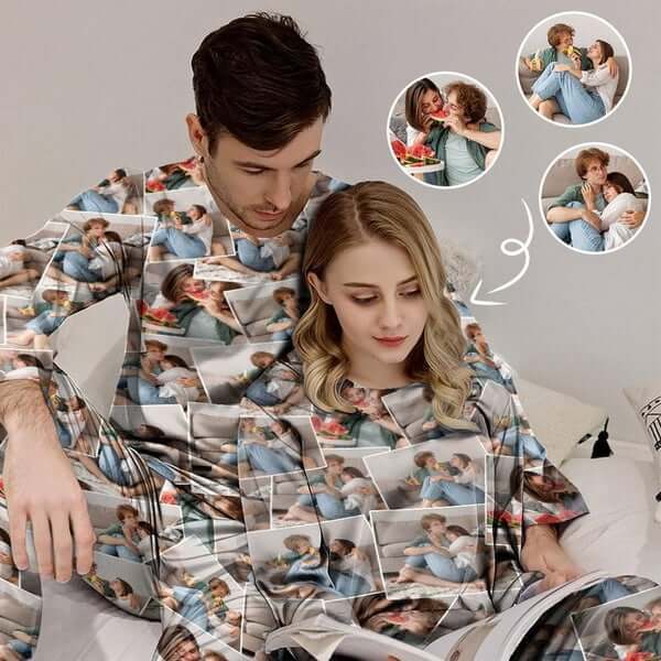 FacePajamas Pajama Personalized Photo Pajamas Custom Photo Crewneck Long Pajama Set&Couple Matching Pajamas