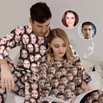 FacePajamas Pajama Personalized Photo Pajamas for Men Custom Face Lover's Head Crewneck Long Pajama Set Gifts for Couples
