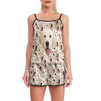 FacePajamas Mix Pajama-2ML 4 Pcs Face Print Pajamas-Custom Face Pajamas My Lovely Dog Sleepwear Personalized Women's Long Sleeve Pajama Set & Sexy Cami Pajama Set