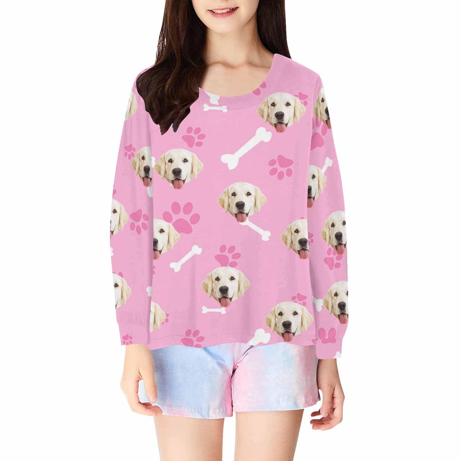 FacePajamas Pajama Shirt&Pants Pink Tops / XS Custom Face Kids' All Over Print Pajama Top & Trousers Multiple Colors Pet Personalized Long Pajama Set