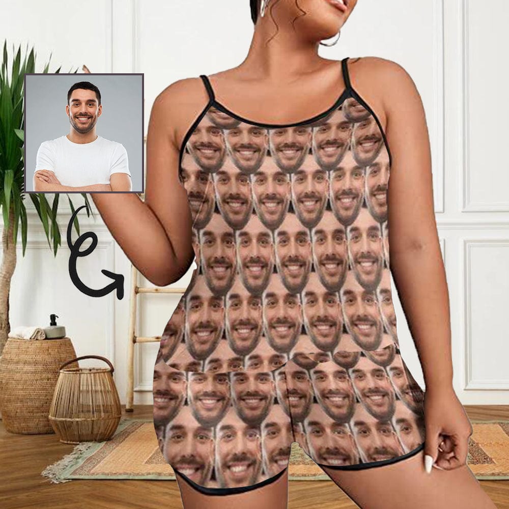 FacePajamas Pajama #Plus Size Pajama Set-Custom Pajamas with Faces Seamless Boyfriend Sleepwear Personalized Women's Sexy Cami Pajamas Set Anniversary Gift