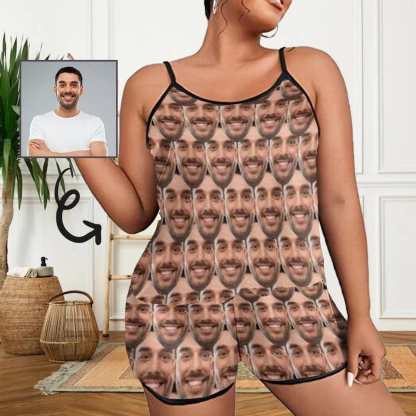 FacePajamas Pajama #Plus Size Pajama Set-Custom Pajamas with Faces Seamless Boyfriend Sleepwear Personalized Women's Sexy Cami Pajamas Set Anniversary Gift
