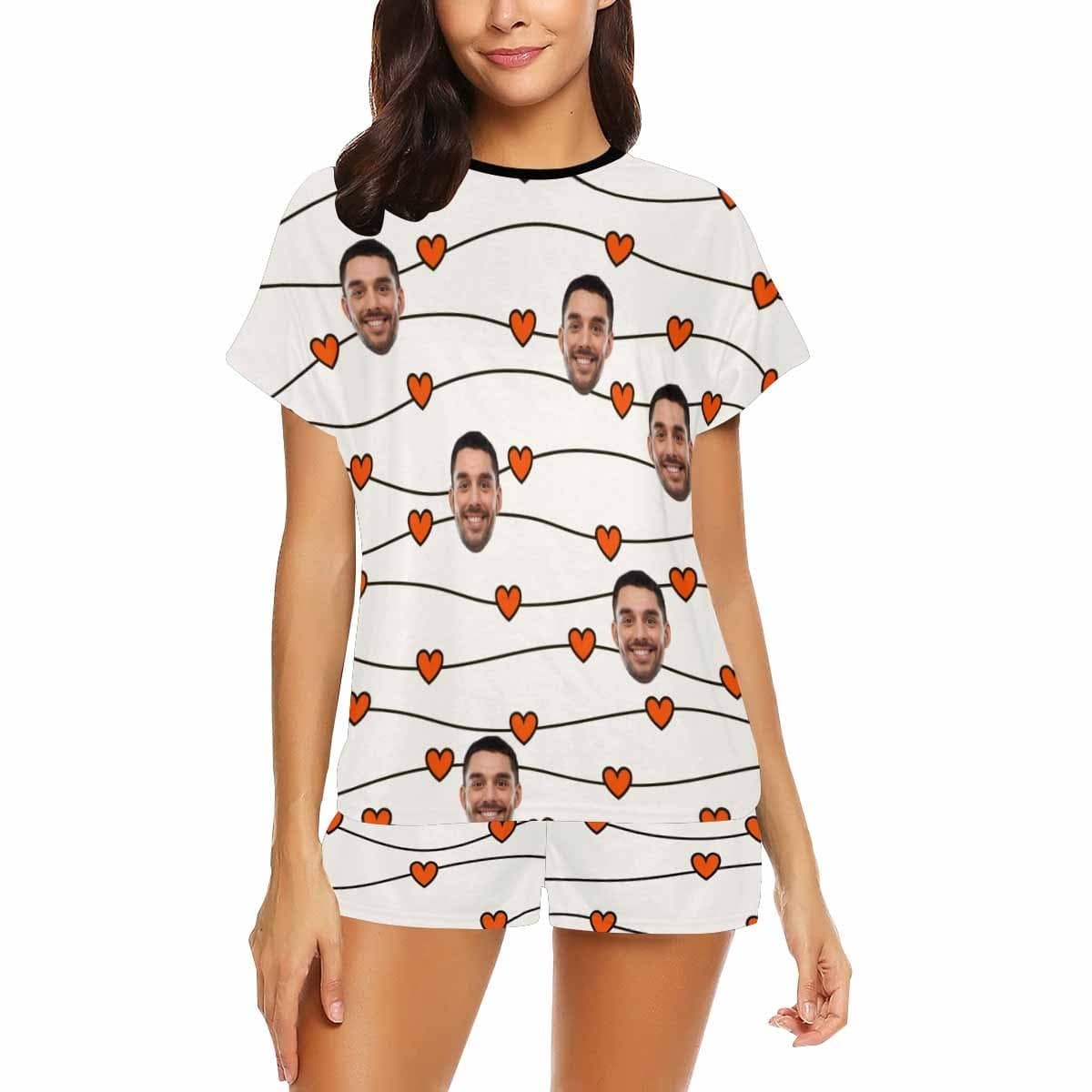 FacePajamas Pajama #Plus Size Pajamas-Custom Face Pajamas for Women Love Heart Shape Sleepwear Personalized Women's Short Pajama Set