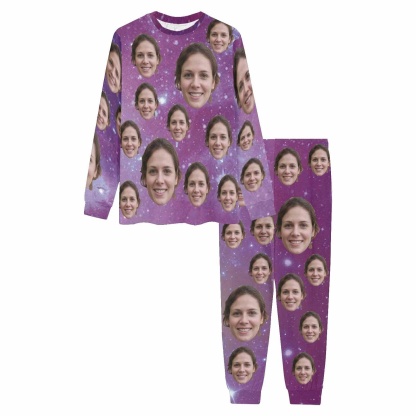 FacePajamas Pajama Purple Loungewear Custom Face Purple Starry Sky Sleepwear Personalized Men's All Over Print Pajama Set