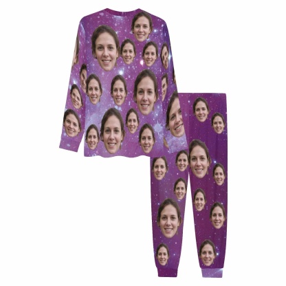 FacePajamas Pajama Purple Loungewear Custom Face Purple Starry Sky Sleepwear Personalized Men's All Over Print Pajama Set