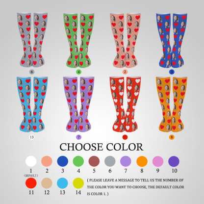 FacePajamas Sublimated Crew Socks-2WH-SDS Red Heart Socks with Face Custom Personalized White Background Sublimated Crew Socks