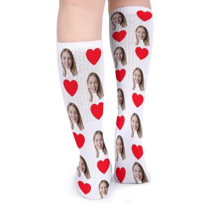 FacePajamas Sublimated Crew Socks-2WH-SDS Red Heart Socks with Face Custom Personalized White Background Sublimated Crew Socks
