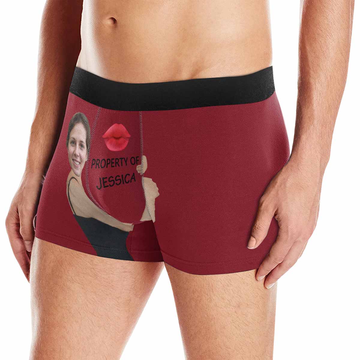 FacePajamas Men Underwear Red / XS Custom Face&Name Boxer Underwear Red Lip Property Of Personalized Men's All-Over Print Boxer Briefs For Valentine's Day Gift