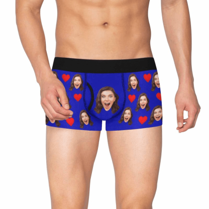 FacePajamas Underwear S / Blue Custom Face Mens Pocket Boxer Briefs Love Heart Black Personalized Men's Boxer Underwear