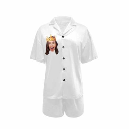 FacePajamas Pajama S / Crown Custom Face&Name Sleepwear Pajamas Personalized Bride Women's V-Neck Short Pajama Set Wedding Party bridesmaids Pjs Set