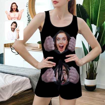 FacePajamas Pajama-2ML-SDS S Custom Couple Face Pajama Torn Apart Women's Short Jumpsuit Loungewear