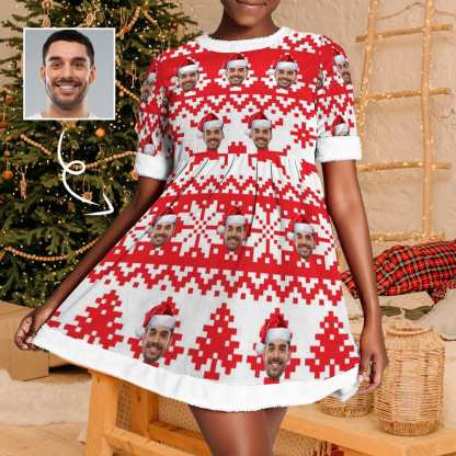 FacePajamas Christmas Dress-2ML-SDS S Custom Face Christmas Tree Elk Snowflake Chrismas Nightdress Personalized Women's Christmas Dress Pajamas