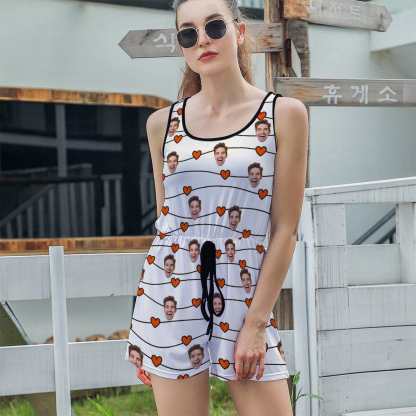 FacePajamas Pajama-2ML-SDS S Custom Face Love Heart Women's Short Jumpsuit Loungewear