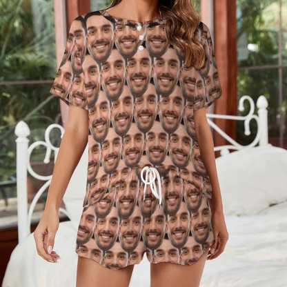 FacePajamas Pajama-2ML-SDS S Custom Face  Pajama Set Women's Short Sleeve Top and Shorts Loungewear Athletic Tracksuits