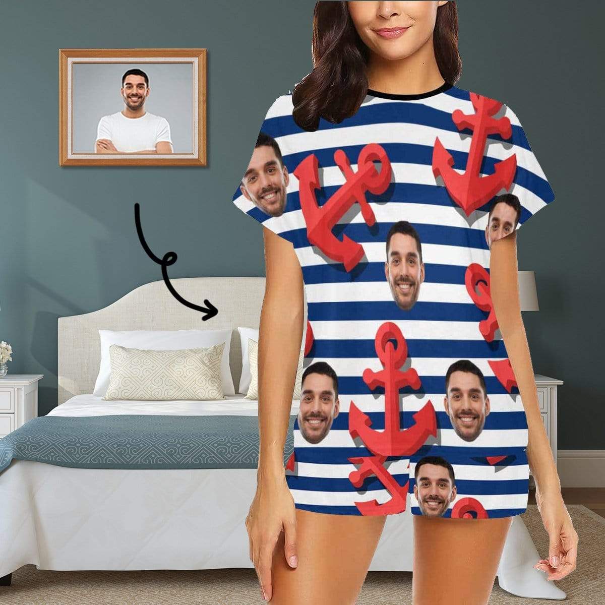 FacePajamas Pajama S Custom Face Pajamas Anchor Loungewear Personalized Women's Short Pajama Set