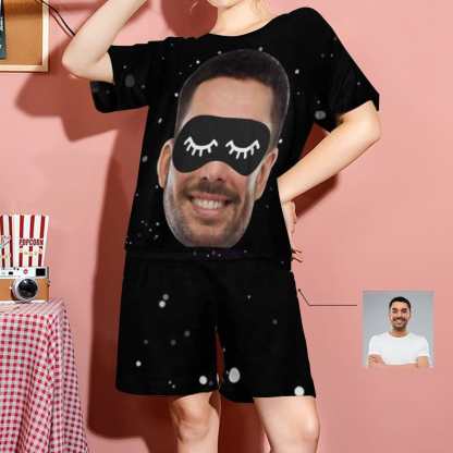 FacePajamas Pajama S Custom Face Pajamas Blindfold White Dot Sleepwear Personalized Women's Short Pajama Set Gifts for Girlfriend